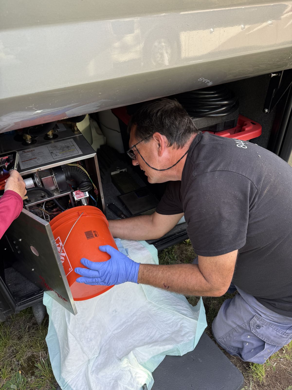Water heater service at a campsite